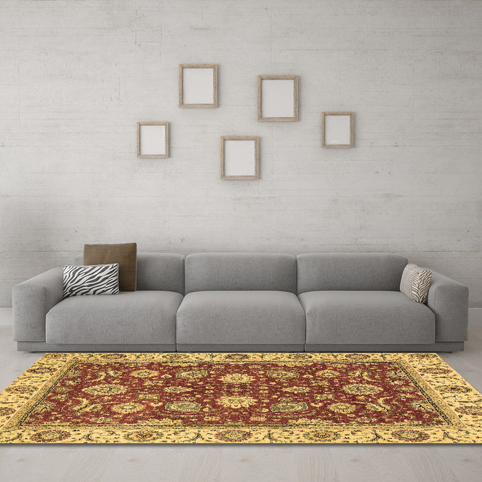 Machine Washable Oriental Brown Traditional Rug in a Living Room,, wshabs2621brn