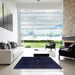 Square Abstract Blue Modern Rug in a Living Room, abs2622