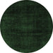 Round Machine Washable Abstract Emerald Green Modern Area Rugs, wshabs2622emgrn