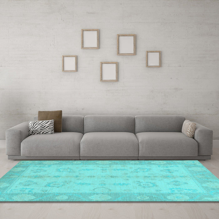 Machine Washable Oriental Light Blue Modern Rug in a Living Room, wshabs2623lblu