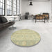 Round Abstract Brown Gold Oriental Rug in a Office, abs2623