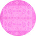 Round Machine Washable Oriental Pink Modern Rug, wshabs2623pnk