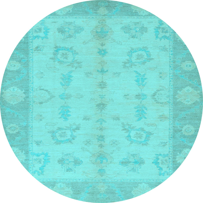 Round Machine Washable Oriental Light Blue Modern Rug, wshabs2623lblu