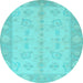 Round Machine Washable Oriental Light Blue Modern Rug, wshabs2623lblu