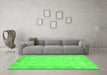 Machine Washable Oriental Green Modern Area Rugs in a Living Room,, wshabs2623grn