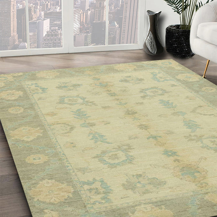 Abstract Brown Gold Oriental Rug in Family Room, abs2623