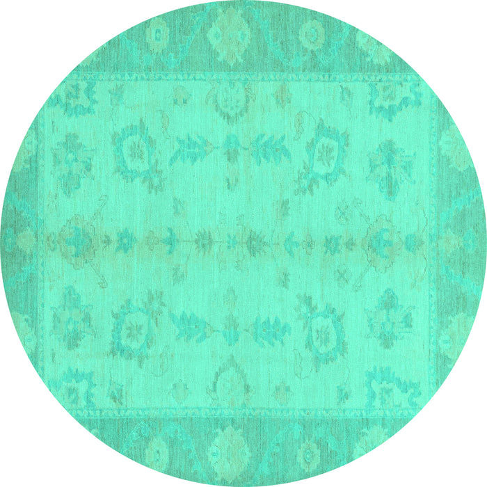 Round Machine Washable Oriental Turquoise Modern Area Rugs, wshabs2623turq