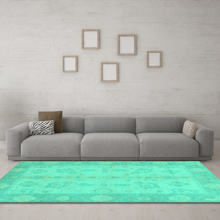 Machine Washable Oriental Turquoise Modern Area Rugs in a Living Room,, wshabs2623turq