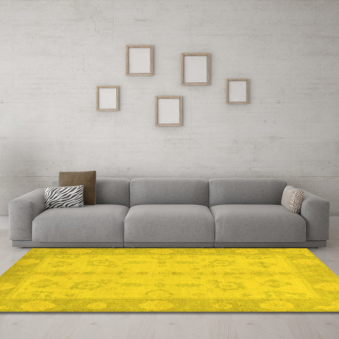 Machine Washable Oriental Yellow Modern Rug in a Living Room, wshabs2623yw