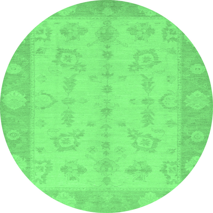 Round Machine Washable Oriental Emerald Green Modern Area Rugs, wshabs2623emgrn