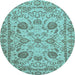 Round Machine Washable Oriental Light Blue Modern Rug, wshabs2627lblu