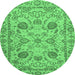 Round Machine Washable Oriental Emerald Green Modern Area Rugs, wshabs2627emgrn