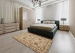 Abstract Light Brown Oriental Rug in a Bedroom, abs2627