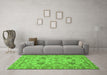 Machine Washable Oriental Green Modern Area Rugs in a Living Room,, wshabs2627grn