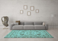 Machine Washable Oriental Light Blue Modern Rug, wshabs2627lblu