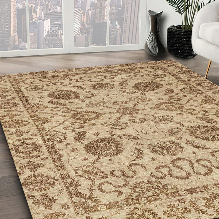 Abstract Light Brown Oriental Rug in Family Room, abs2627