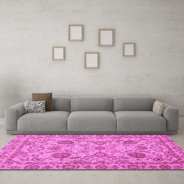 Machine Washable Oriental Pink Modern Rug in a Living Room, wshabs2627pnk