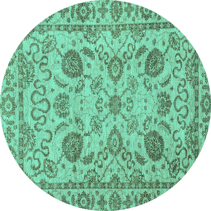 Round Machine Washable Oriental Turquoise Modern Area Rugs, wshabs2627turq