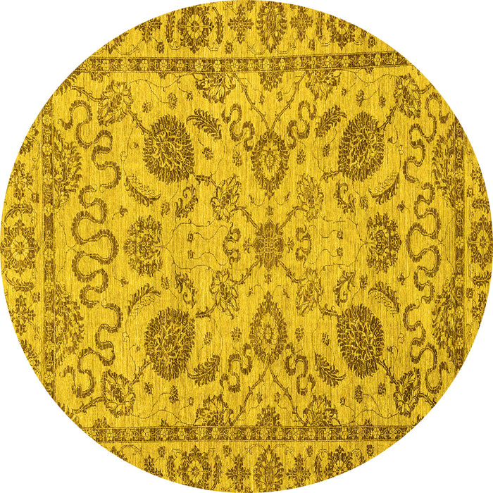 Round Machine Washable Oriental Yellow Modern Rug, wshabs2627yw