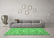 Machine Washable Oriental Emerald Green Modern Area Rugs in a Living Room,, wshabs2627emgrn