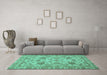 Machine Washable Oriental Turquoise Modern Area Rugs in a Living Room,, wshabs2627turq