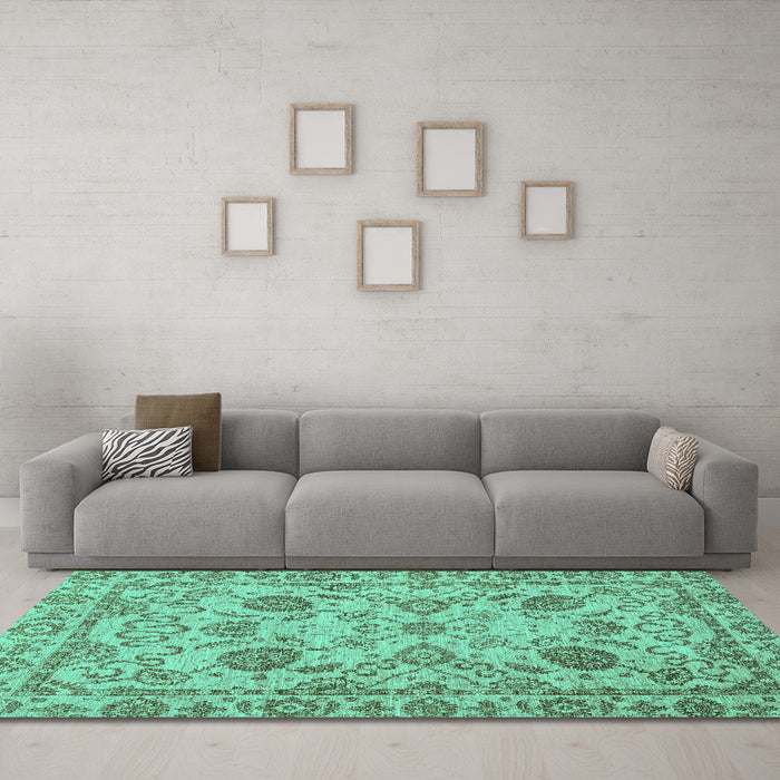 Machine Washable Oriental Turquoise Modern Area Rugs in a Living Room,, wshabs2627turq