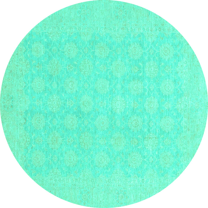 Round Machine Washable Oriental Turquoise Modern Area Rugs, wshabs2628turq
