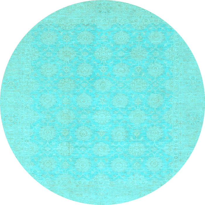 Round Machine Washable Oriental Light Blue Modern Rug, wshabs2628lblu