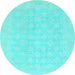 Round Machine Washable Oriental Light Blue Modern Rug, wshabs2628lblu