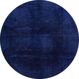 Round Abstract Denim Dark Blue Oriental Rug, abs2629