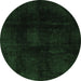 Round Machine Washable Oriental Emerald Green Modern Area Rugs, wshabs2629emgrn
