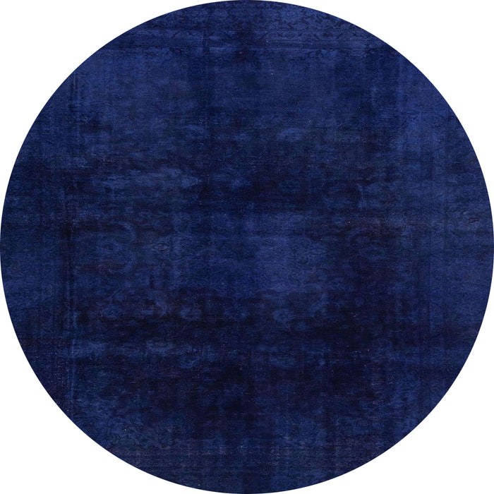 Round Machine Washable Abstract Denim Dark Blue Rug, wshabs2629