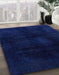 Abstract Denim Dark Blue Oriental Rug in Family Room, abs2629