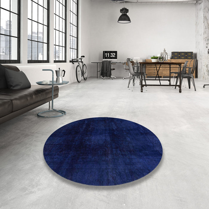 Round Abstract Denim Dark Blue Oriental Rug in a Office, abs2629