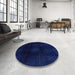 Round Abstract Denim Dark Blue Oriental Rug in a Office, abs2629