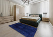 Abstract Denim Dark Blue Oriental Rug in a Bedroom, abs2629