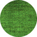 Round Machine Washable Abstract Green Modern Area Rugs, wshabs262grn