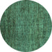 Round Abstract Turquoise Modern Rug, abs262turq