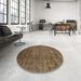 Round Machine Washable Abstract Sepia Brown Rug in a Office, wshabs262