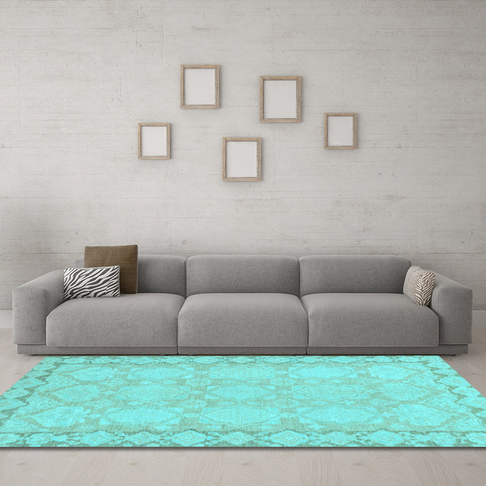 Machine Washable Oriental Light Blue Modern Rug in a Living Room, wshabs2630lblu