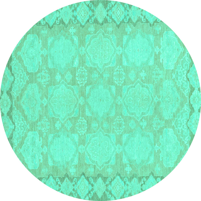 Round Machine Washable Oriental Turquoise Modern Area Rugs, wshabs2630turq