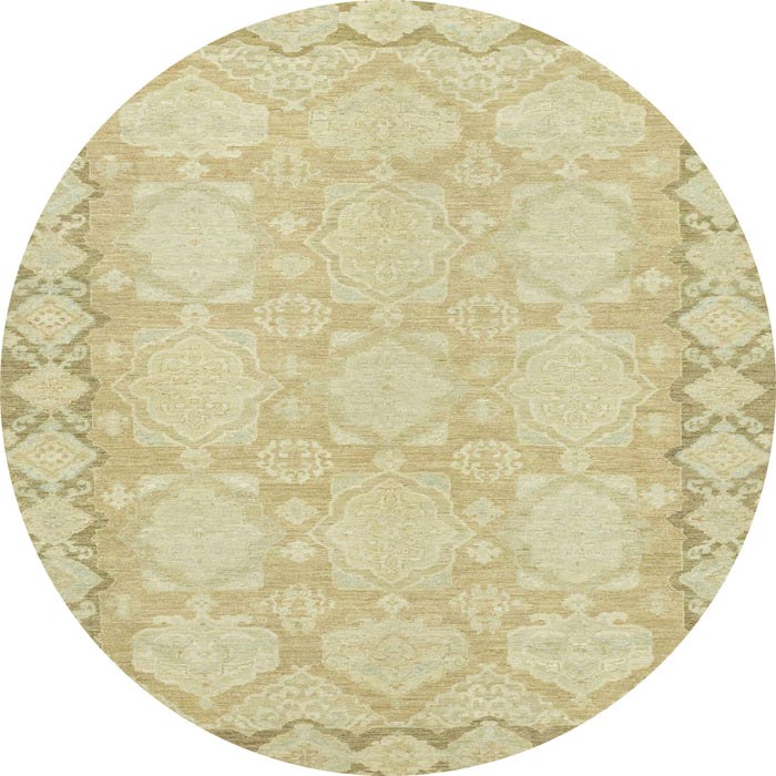 Round Abstract Brown Gold Oriental Rug, abs2630