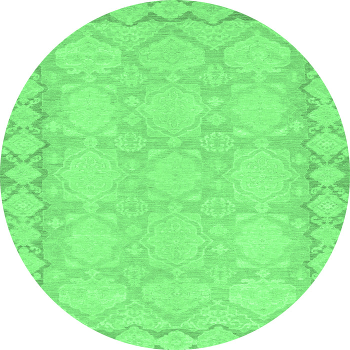 Round Machine Washable Oriental Emerald Green Modern Area Rugs, wshabs2630emgrn