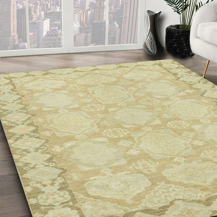 Abstract Brown Gold Oriental Rug in Family Room, abs2630