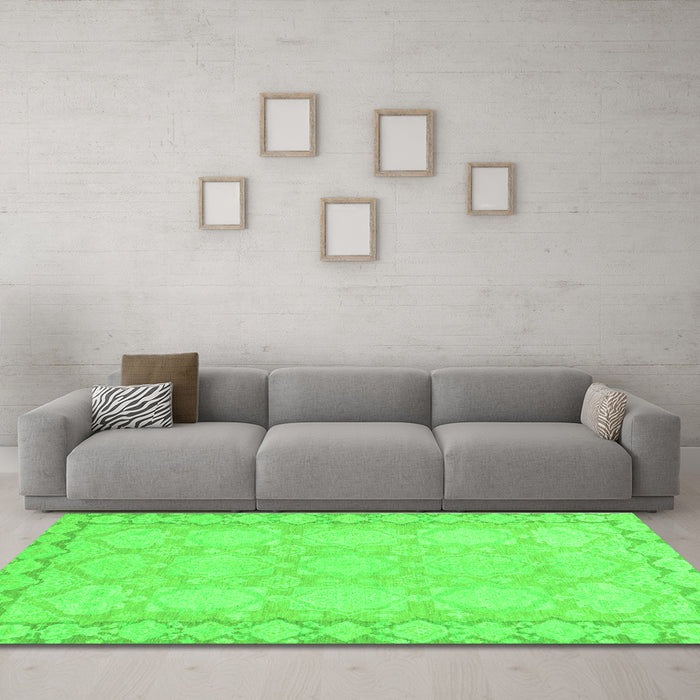 Machine Washable Oriental Green Modern Area Rugs in a Living Room,, wshabs2630grn