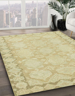 Machine Washable Abstract Brown Gold Rug in a Family Room, wshabs2630