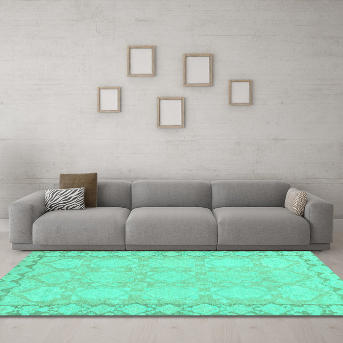 Machine Washable Oriental Turquoise Modern Area Rugs in a Living Room,, wshabs2630turq