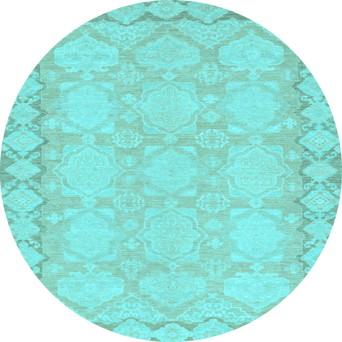 Round Machine Washable Oriental Light Blue Modern Rug, wshabs2630lblu