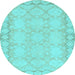 Round Machine Washable Oriental Light Blue Modern Rug, wshabs2630lblu