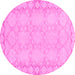 Round Machine Washable Oriental Pink Modern Rug, wshabs2630pnk